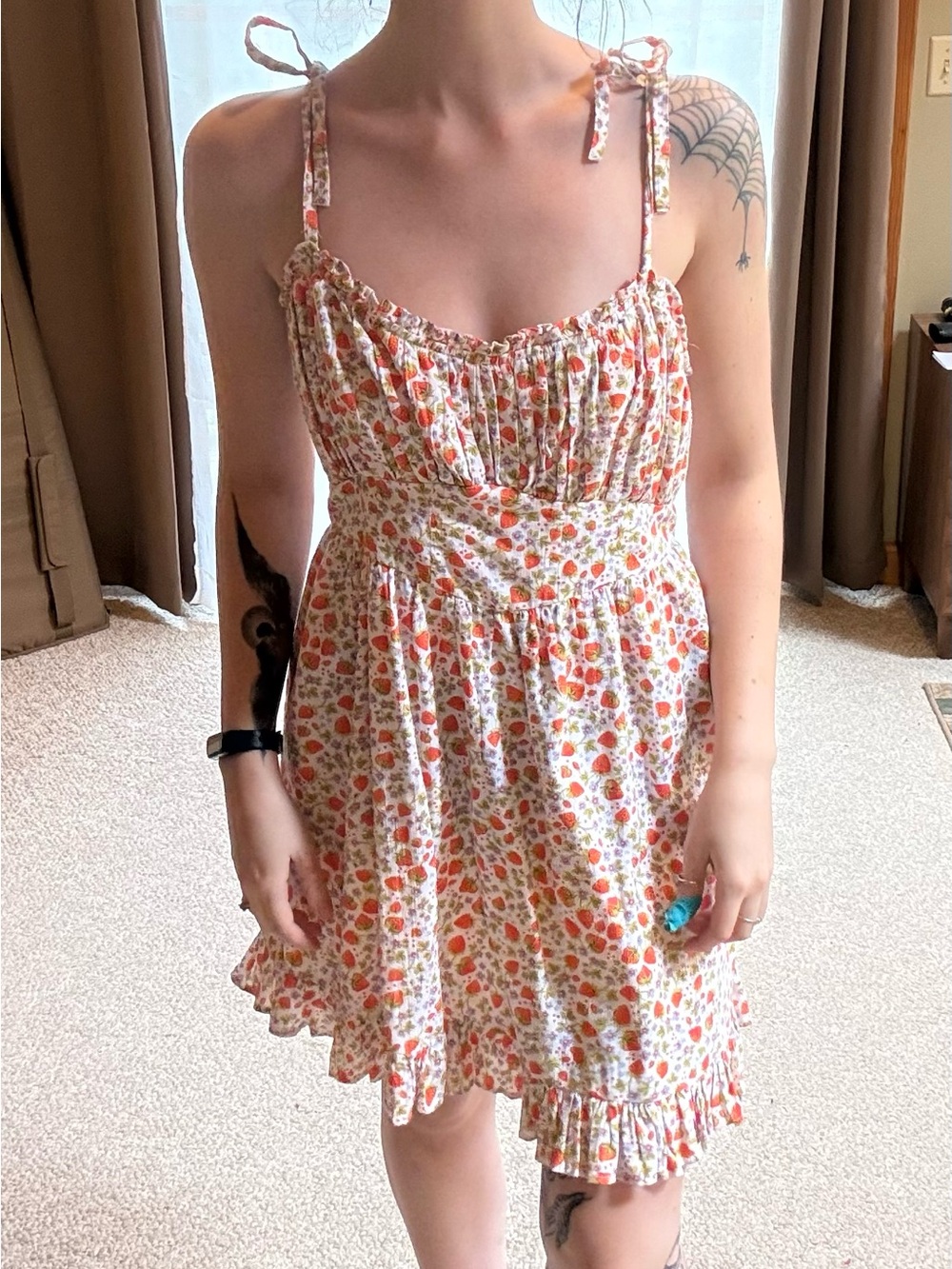 Tie-Shoulder Sundress with Strawberry Print